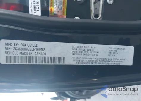 2020 Dodge Charger Gt Rwd z USA, uszkodzony, nr VIN 2C3CDXHG5LH192953